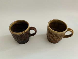 Vintage Japan Brown Glazed Ceramic Coffee Mugs Tea Cup Set Of 2 Stackable