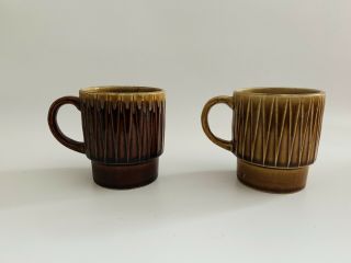Vintage Japan Brown Glazed Ceramic Coffee Mugs Tea Cup Set of 2 Stackable 2