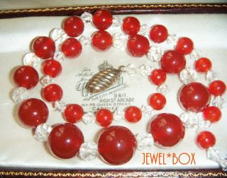 Vintage Art Deco Czech Carnelian Glass Crystal Graduated Beads Necklace