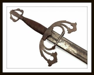 Antique Large Spanish Toledo Spain Broad Sword Rapier Of 16th - 17th C.  Style.