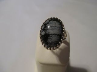 Vintage Large Sterling Silver Snowflake Obsidian Ring - Size 5 - 6.  6 Grams