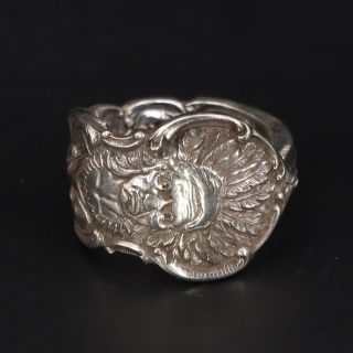Vtg Sterling Silver Indian Chief Head Cornfield Spoon Handle Ring Size 11 - 14g