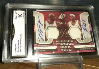Michael Jordan Lebron James Dual Game Jersey Card Autograph Auto Reprint 4/10 Ud