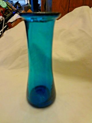 Vintage Blenko Hand Blown Glass Mini Vase 57b Husted Design - Teal Mcm Modern