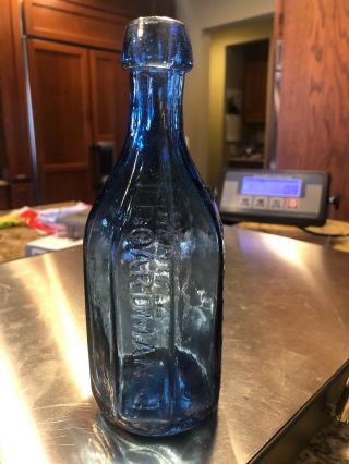 J Boardman Mineral Waters Ny Antique Pontil Cornflower Blue Soda Bottle