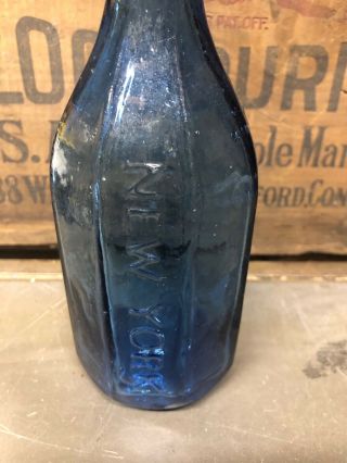 J BOARDMAN MINERAL WATERS NY ANTIQUE PONTIL CORNFLOWER BLUE SODA BOTTLE 6