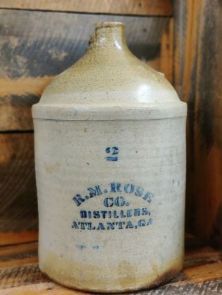 R.  M.  Rose Co.  Distillers Atlanta Ga Antique Stoneware 2 Gallon Whiskey Jug.