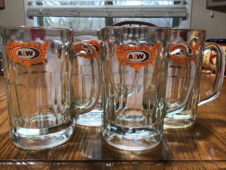 Vintage A&w Root Beer " All American Food " 16 Oz Heavy Glass Mug ‘68 - ‘95 Set Of 4
