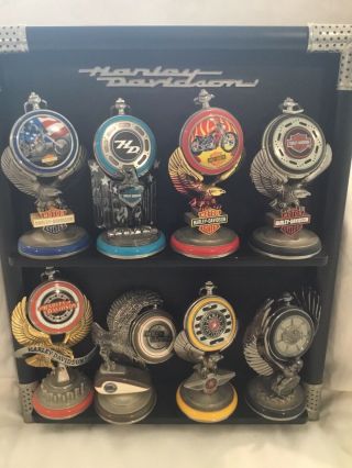 Set Of Eight Harley Davidson Collectable Pocket Watches With Display Case