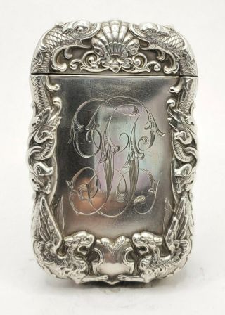 Antique Art Nouveau Sterling Silver Match Safe Vesta Case Serpents And Griffins