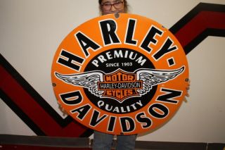 Large Harley Davidson Motorcycle Dealership Gas Oil 30 " Porcelain Metal Sign