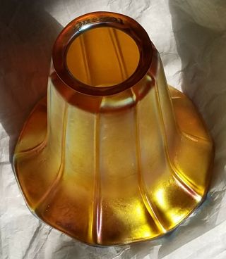 Antique Signed Quezal Gold Aurene Iridescent Art Glass Lamp Shade