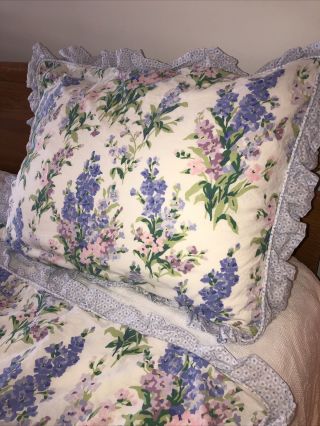 Laura Ashley 2 Pillow Shams Standard Vintage Stocks Abbeville Periwinkle Pattern