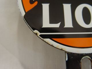 Vintage Lion Motor Oil 2 - Piece Porcelain Advertising License Plate Topper Sign 3