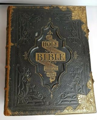 Antique Family Holy Bible With Illustrations And Maps