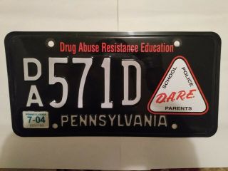 Pennsylvania Black Dare License Plate Pa Police Drug Abuse Resistance Education