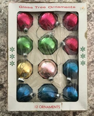 Vintage (set Of 12) Multicolored Mercury Glass Christmas Ornaments In Orig.  Box
