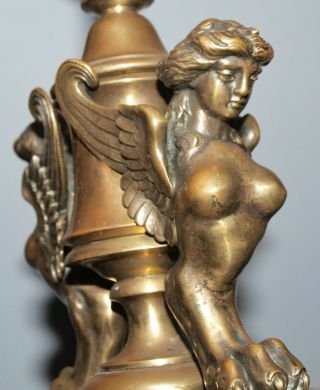 Quality Antique French? Bronze Egyptian Revival Nude Winged Sphinx Candlesticks