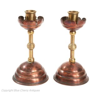 Pair Antique Benham & Froud Copper & Brass Arts & Crafts Candlesticks