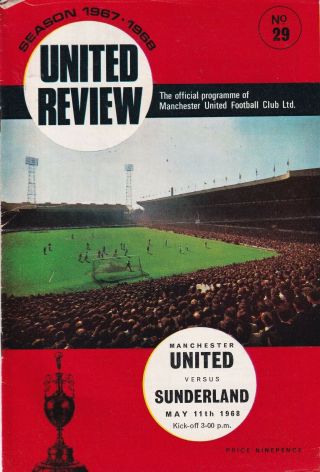 Football Programme Manchester United Sunderland 1967 68 Review 29 Vintage