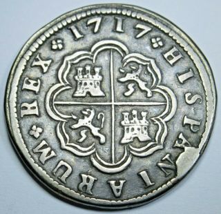 1717 Spanish Silver 2 Reales Antique 1700s Colonial Two Bit Pirate Treasure Coin