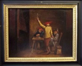 Flemish Antique 18th Century Old Master Oil Painting Of Topers David Teniers