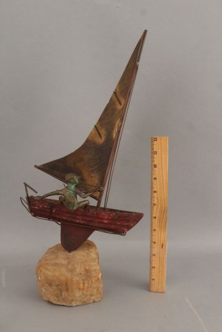 Mid Century Curtis Jere Art Modern Bronze Sailboat Sailing Nautical Sculpture Nr