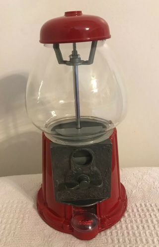 Vintage 1985 Carousel Red Gumball Machine Metal W/ Glass Globe - 11.  5” Tall Gift