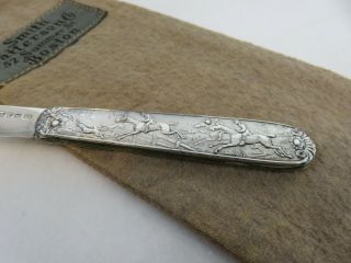 English 19th Century Fox Hunt Sterling Silver Folding Fruit Knife & Pouch