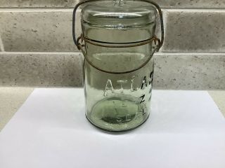 Vintage Atlas E - Z Seal Pint Olive Green Glass Jar Bail Type Look At Pictures