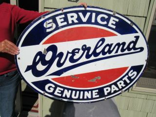 Vintage 1903 - 1912 Overland Porcelain Sign Parts And Service D - Sided
