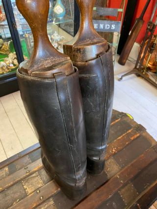 ANTIQUE LEATHER RIDING BOOTS WITH TREES 2