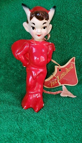 Vintage 1955 Kreiss Little Red Devil Pixie Christmas Ceramic Elf Figurine Japan