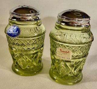 Vintage Imperial Glass Co Cape Cod Green Barrel Salt & Pepper Shakers