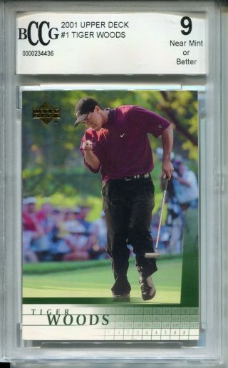 2001 Upper Deck Golf 1 Tiger Woods Rookie Card Rc Beckett Graded Bccg 9