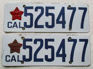 1919 California Porcelain License Plate " Natural " Pair With Matching Year Tab 5