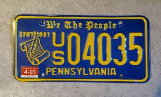 Pennsylvania License Plate.  We The People.  1787 - 1987.  200th Anniv.  Dmv Clear