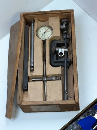 Vintage L.  S.  Starrett No.  196a Dial Test Indicator Set In Wooden Case