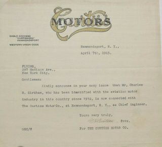 Glenn Curtiss Aviation Pioneer Autograph  Curtiss Motors  Letter Dated 1915 4