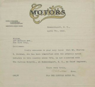 Glenn Curtiss Aviation Pioneer Autograph  Curtiss Motors  Letter Dated 1915 5