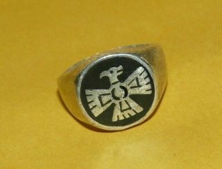 Vintage Mexico 925 Sterling Silver W/ Black Onyx Inlay Thunderbird Ring Size 8.  5