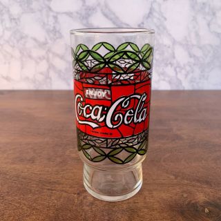 Vintage Enjoy Coca Cola Tiffany Stained Glass Drinking Glass