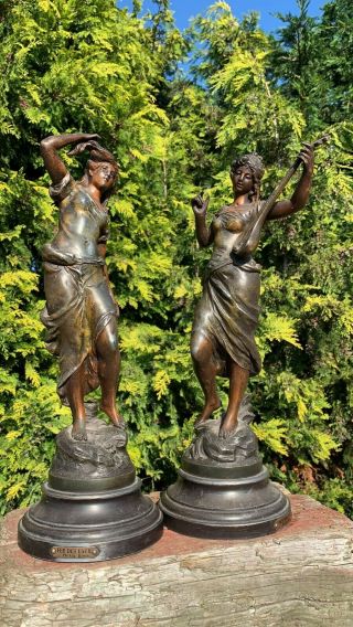 A Spelter Figurines Signed By Par Aug Moreau On Stand