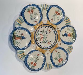 Antique Quimper Breton Handpainted Oyster Plate