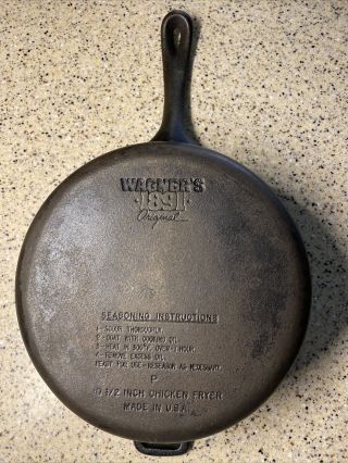 Vintage Wagner 1891 10 - 1/2” Cast Iron Chicken Fryer Skillet Pan Frying