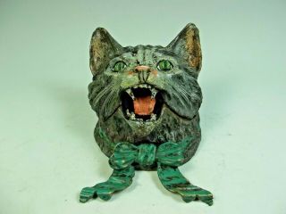 Cold Painted Bronze Cat Head Inkwell