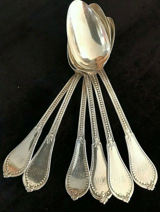 Antique Beaded Gorham Sterling Silver 6 Large Soup Serving Spoons 8 1/2  (318g)