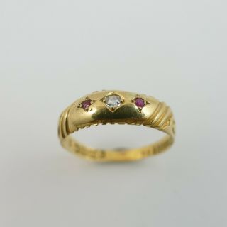 Antique Victorian 18ct Yellow Gold 750 Ruby & Diamond Size 