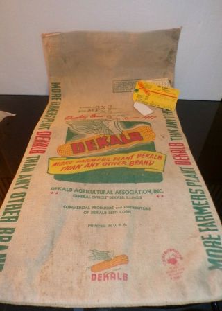 Vintage Dekalb Hybrid Seed Corn Bag/sack W/1960 Tag Winged Ear Of Corn