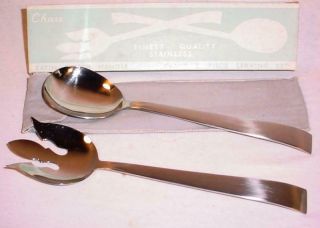 Vtg Mid Century Mod Chase Finest Quality Satin Stainless Serving Set Fork Spoon